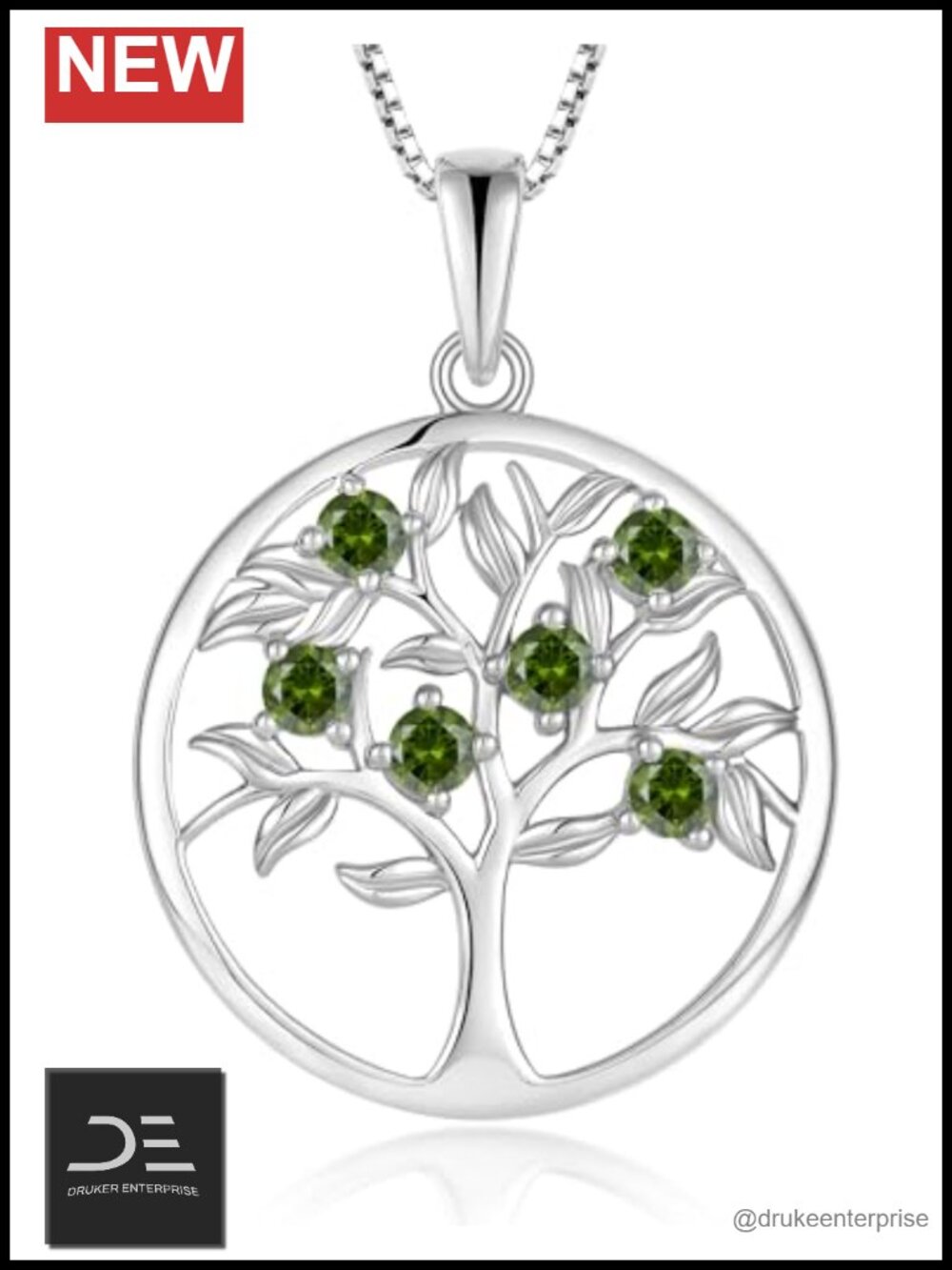 Sterling Silver 18K White Gold Plated Tree of Life Birthstone Necklace